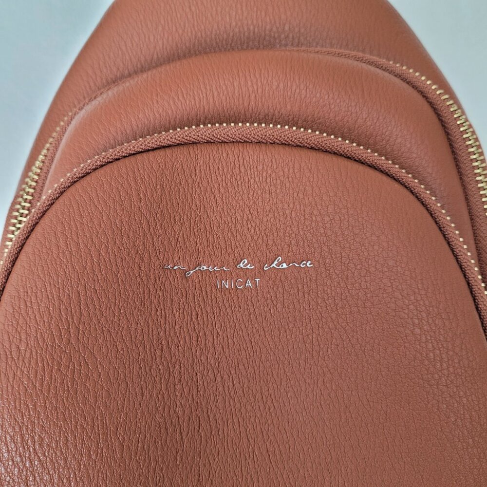 INICAT Small Crossbody Sling Bag Cognac Brown Vegan Leather Quiet Luxury NWOT - Picture 13 of 13